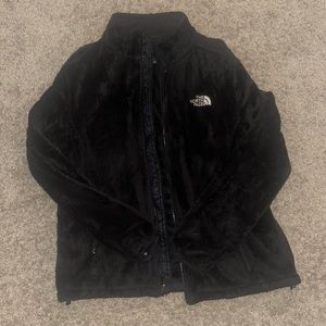 Black North Face furry zip up jacket size women’s XL